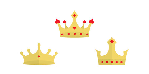Set of Decorative Gold Crowns with Red Accents