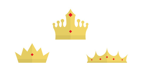Elegant Golden Crown Icons with Red Gems