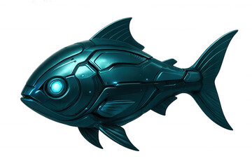 Obraz premium Metallic robot fish swimming underwater, showcasing advanced robotic technology with a transparent background