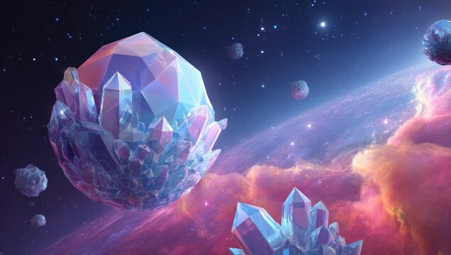 Crystal spheres float in a vibrant nebula