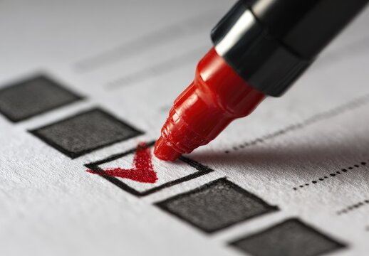 Close-up of red marker marking a check-box