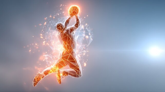 Abstract basketball player mid air jump - Powered by Adobe