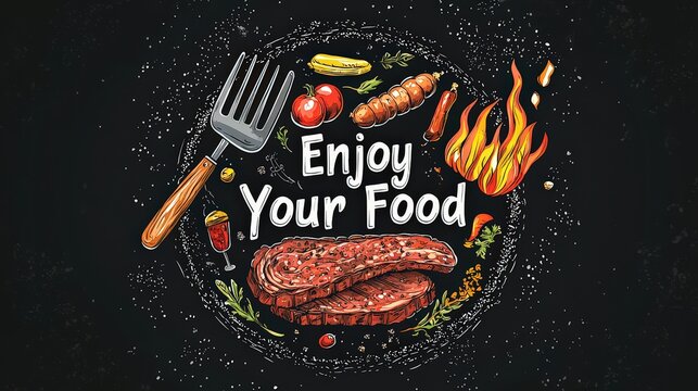 Bold round badge design with BBQ elements like briske