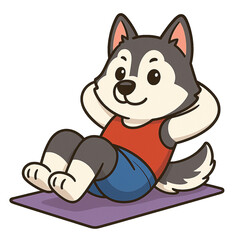 Cute Cartoon Husky Doing Sit-ups