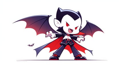 Cartoonish vampire with glowing red eyes and fangs de