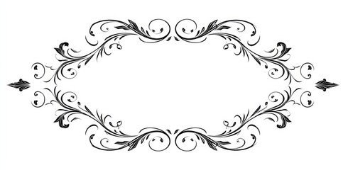 Ornate, symmetrical floral frame.  A decorative border with flowing, stylized floral and scrollwork elements.  Dark lines on a white background create a vintage or classic design