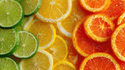 Citrus mosaic of fruit slice concept. Vibrant citrus slices arranged for a refreshing visual appeal.