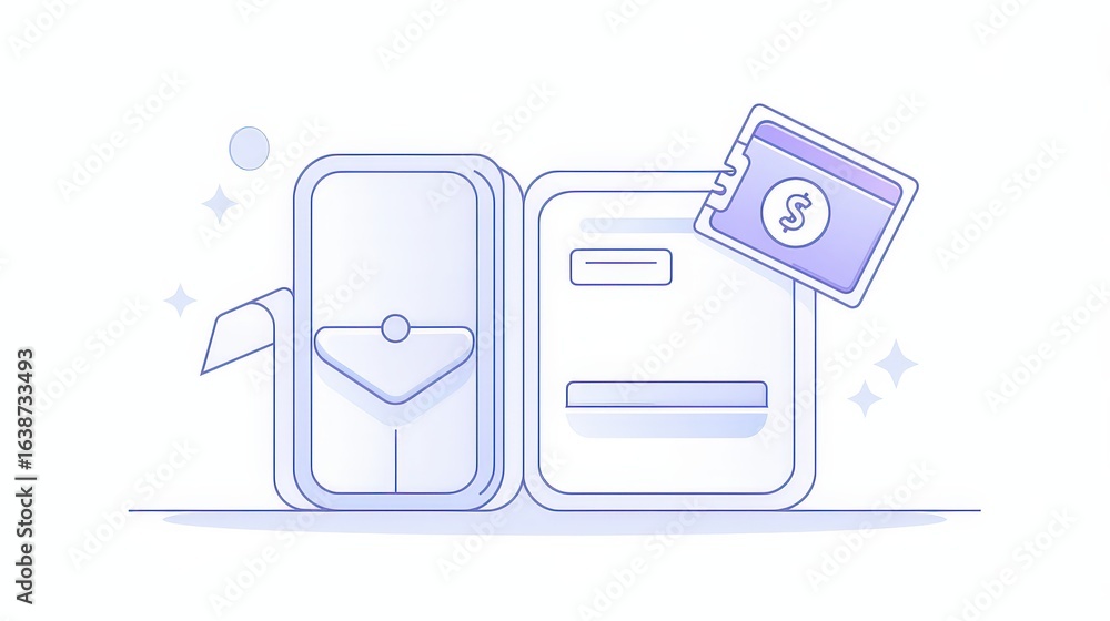 Poster digital wallet vector icon in outlined style designed