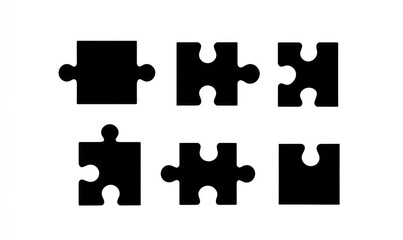 Naklejka premium Six black jigsaw puzzle pieces arranged in two rows