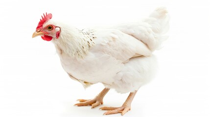 Fresh live chicken on white background