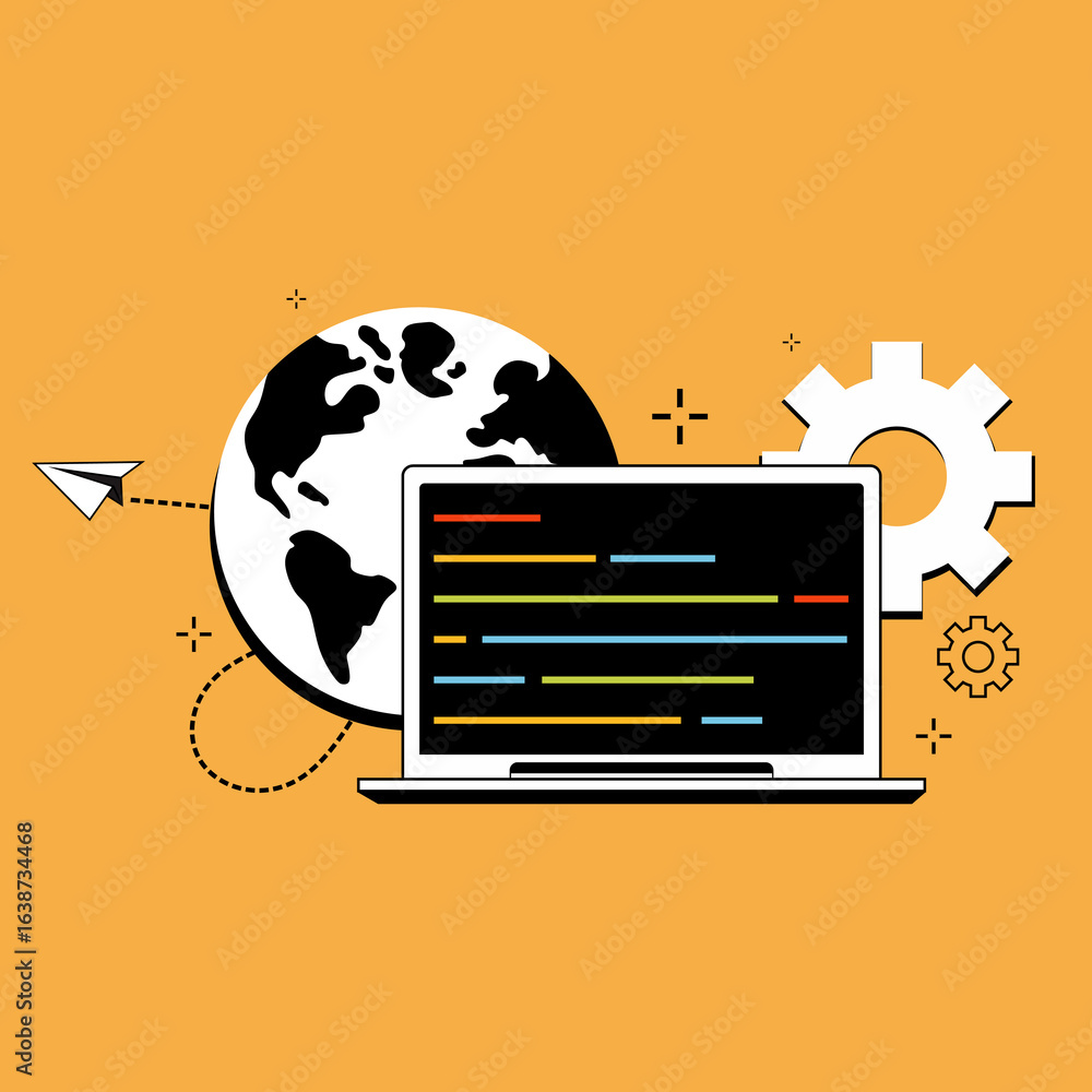 Aufkleber flat design vector of global technology, coding and digital development