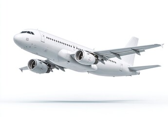 Obraz premium White passenger jet in flight against white background