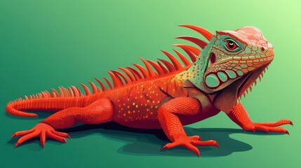 Obraz premium A vibrant illustration of a crested iguana on a green backdrop, perfect for wildlife education and design project needs.