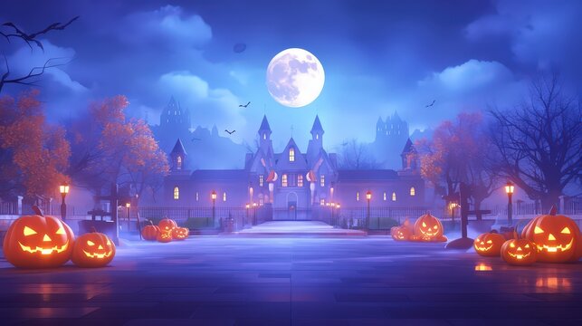 Halloween-themed 3D banner with Jack O Lantern pumpki