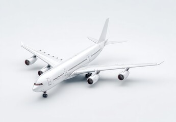 Full shot of a white airplane on a plain white background.  Modern jetliner, angled view.  Sleek design