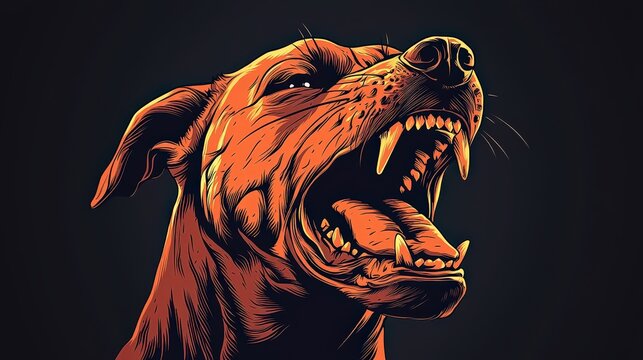 High-detail cartoon furious dog barking sharp lines s