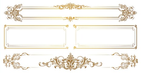Fototapeta premium Ornate gold decorative borders. Three horizontal decorative frames with elaborate flourishes