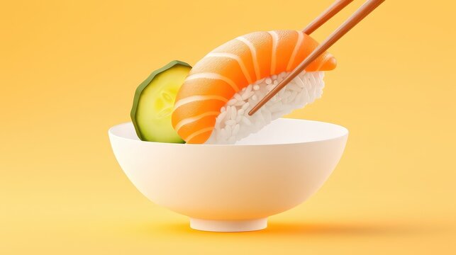 Minimalist food art of a sushi roll--salmon rice cucu