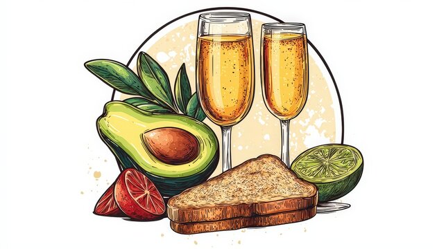 Playful brunch oclock clip art with toast mimosa glas