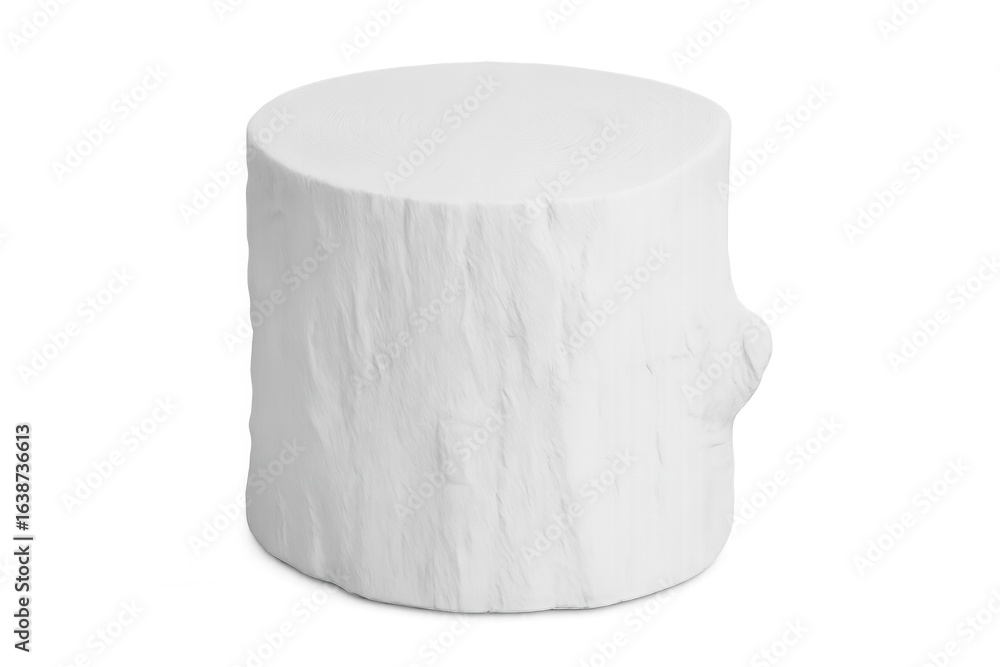 Poster white podium resembling a tree trunk offering empty space for product placement, isolated on a trans
