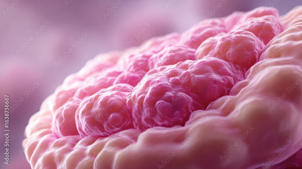 Poster puffy bloating around tissues and look concept. close-up view of cellular structure with pink detail