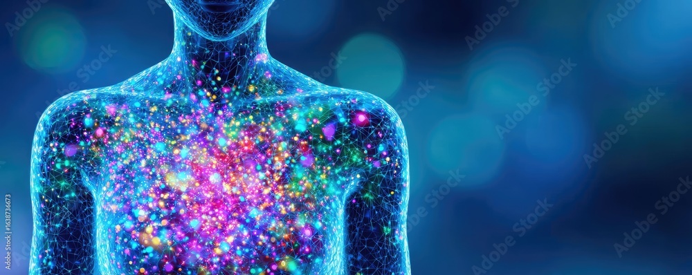 Poster puffy bloating around tissues and look concept. a luminous figure representing inner emotions and th