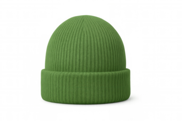 Soft green knitted beanie displaying winter fashion design, transparent background ready for mockup presentation