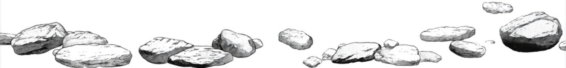 Scattered gray stones on a white background