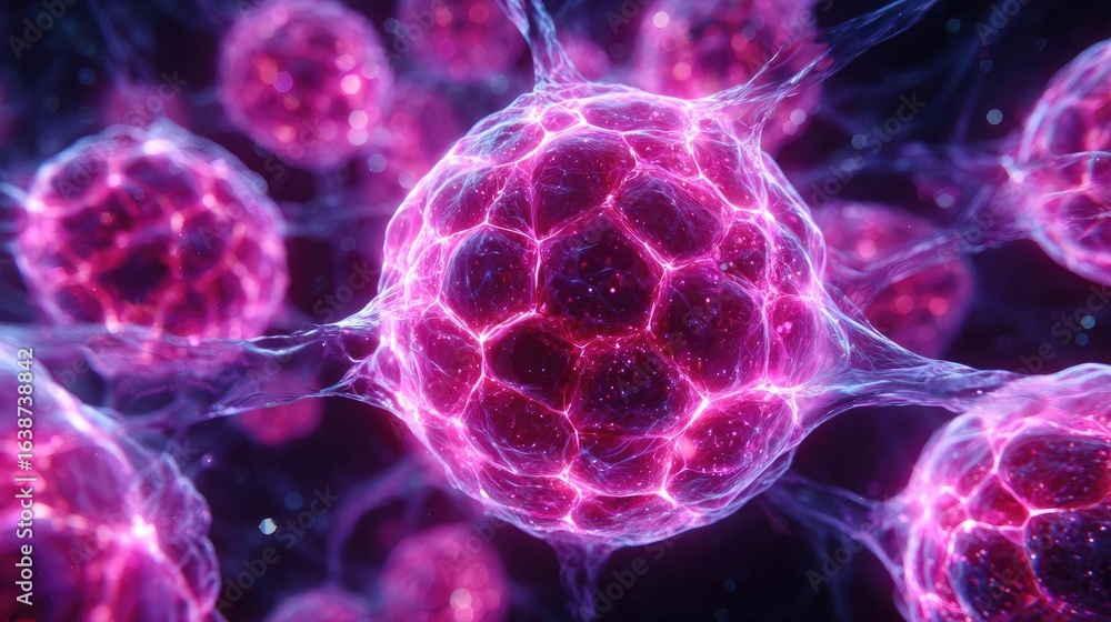 Poster puffy bloating around tissues and look concept. microscopic view of vibrant cells showcasing intrica