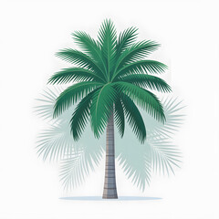 Obraz premium Green palm tree with feathery leaves and shadow on white background tropical nature