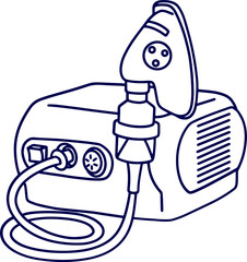 hand drawn vector illustration of a Nebulizer machine. a compressor nebulizer. medical aerosol. bronchitis nebulizer mask. Modern portable nebulizer machine providing respiratory therapy,