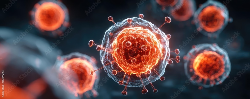 Poster puffy bloating around tissues and look concept. close-up of virus cells showcasing intricate structu