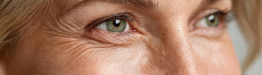 Fototapeta premium Puffy bloating around tissues and look concept. Close-up view of a woman's eye showcasing natural beauty.