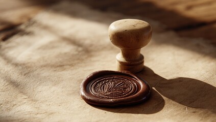 Antique wax seal and wooden stamp on aged paper