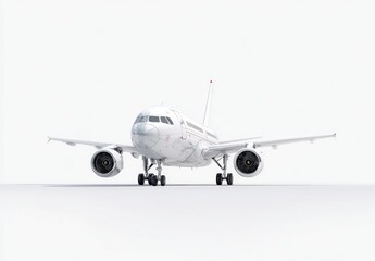 Obraz premium White passenger jet, front view, isolated