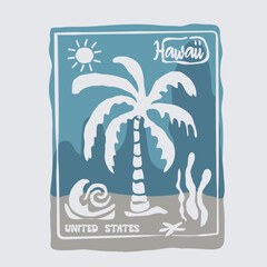 Minimal drwing beach graphics. hand drawing tropical eliments. summer graphics. t shirt design for beach art. hawaii beach poster and illustration.