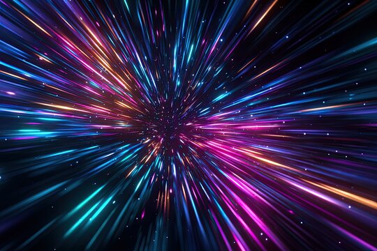 Fototapeta Hyperspace tunnel of vibrant light streaks