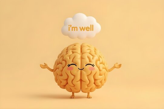 A healthy, happy brain in a solid background.mental health day concept.