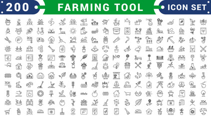 set of gardening farming icons collection outline simple black © GX ROHIMA