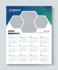 Calendar 2026, calendar 2026 week start Sunday corporate design template vector. wall calendar 2026, 2026 calendar design