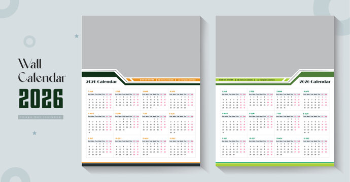 Calendar 2026, calendar 2026 week start Sunday corporate design template vector. wall calendar 2026, 2026 calendar design