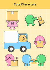 Vector illustration of cute geometric characters.