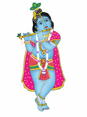 hand drawn digital art of lord krishna