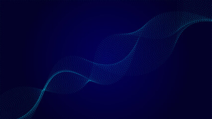Vector abstract dynamic, wave - flow mesh particles pattern and dot on dark blue background. Illustration design futuristic, network technology background. Modern digital datum and science concept
