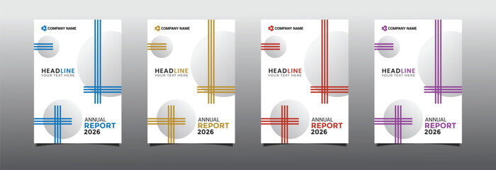 Modern annual report cover set with geometric circle and cross. Abstract business design