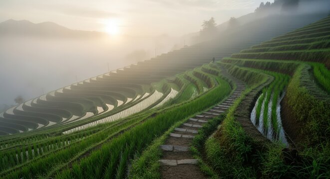 Breathtaking Sunrise over the Longsheng Rice Terraces in Guangxi, China