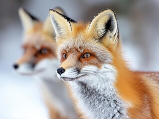 A winter fox portrait  sharp focus and soft background.