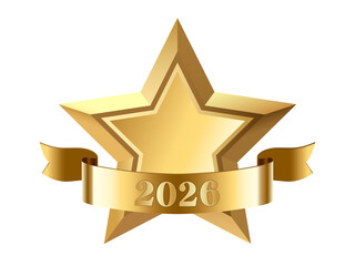 Gold Star Award with Shiny Ribbon and Space for Text &ndash; Vector Illustration of Golden Badge Emblem for Achievement, Prize, and Celebration Design