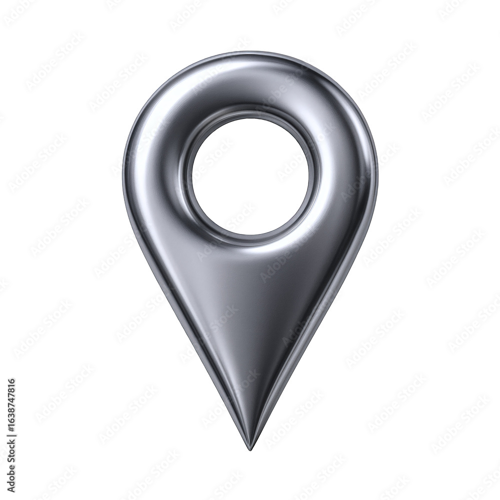 Aufkleber polished metallic location pin icon with reflective surface, symbolizing navigation and digital mapp