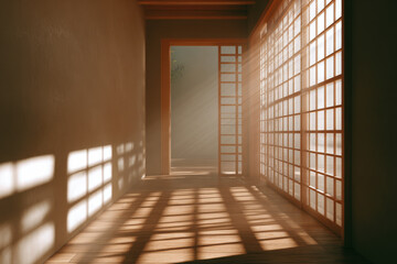 beautifully crafted wooden door embodies essence of japanese minimalism featuring soft lighting that enhances its